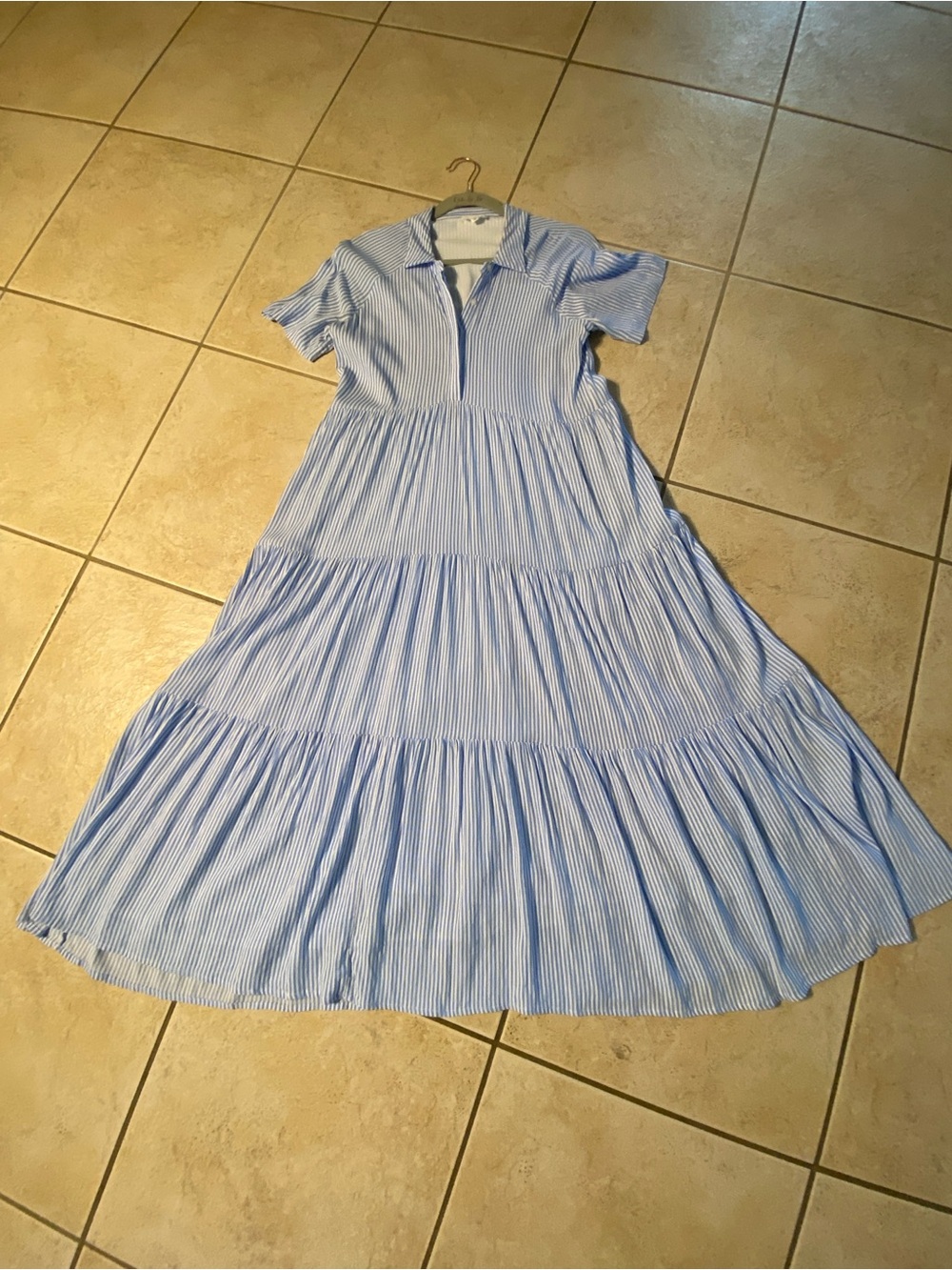 A Loves a Striped Light Blue full Tiered feminine Maxi Dress